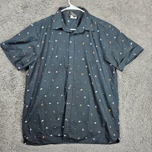 Taco Bell Novelty Print Button Up Shirt Men's Size M Short Sleeve‎ Black Casual